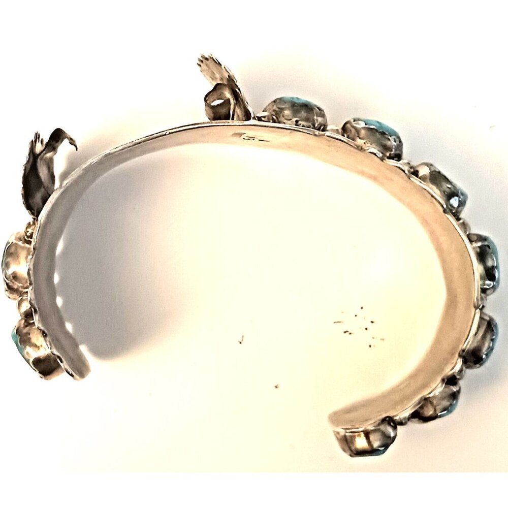 Vntg Signed Zuni 9pc Turquoise Watch Cuff Sterling 59g  (1585) - Picture 14 of 16